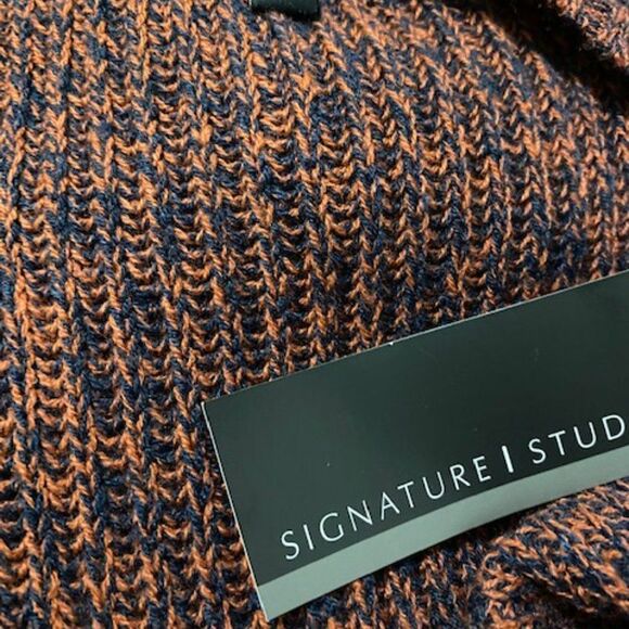 Signature 1 Studio Rust/Navy open cardigan with fringe bottom, size L - Picture 4 of 4